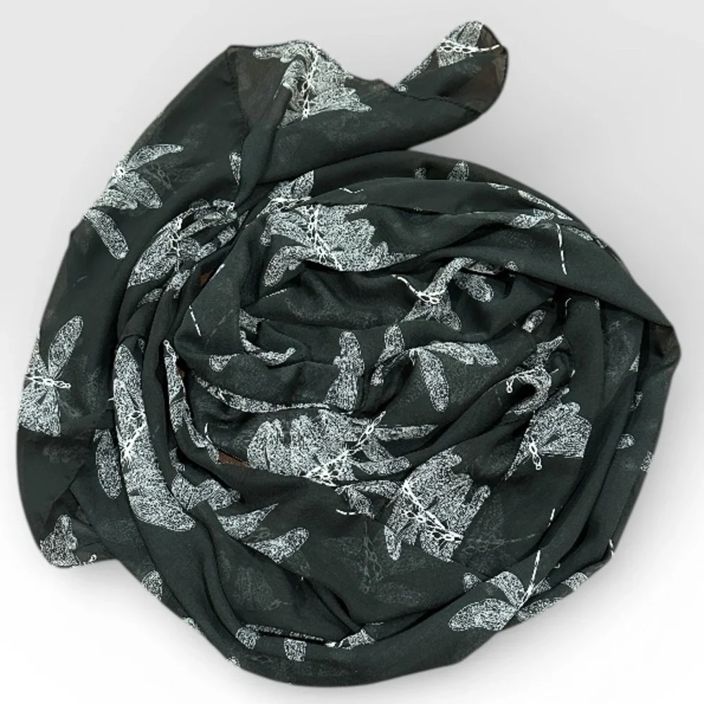 NEW Black & Ivory Leaf Print Scarf | Versatile | Lightweight Year Round